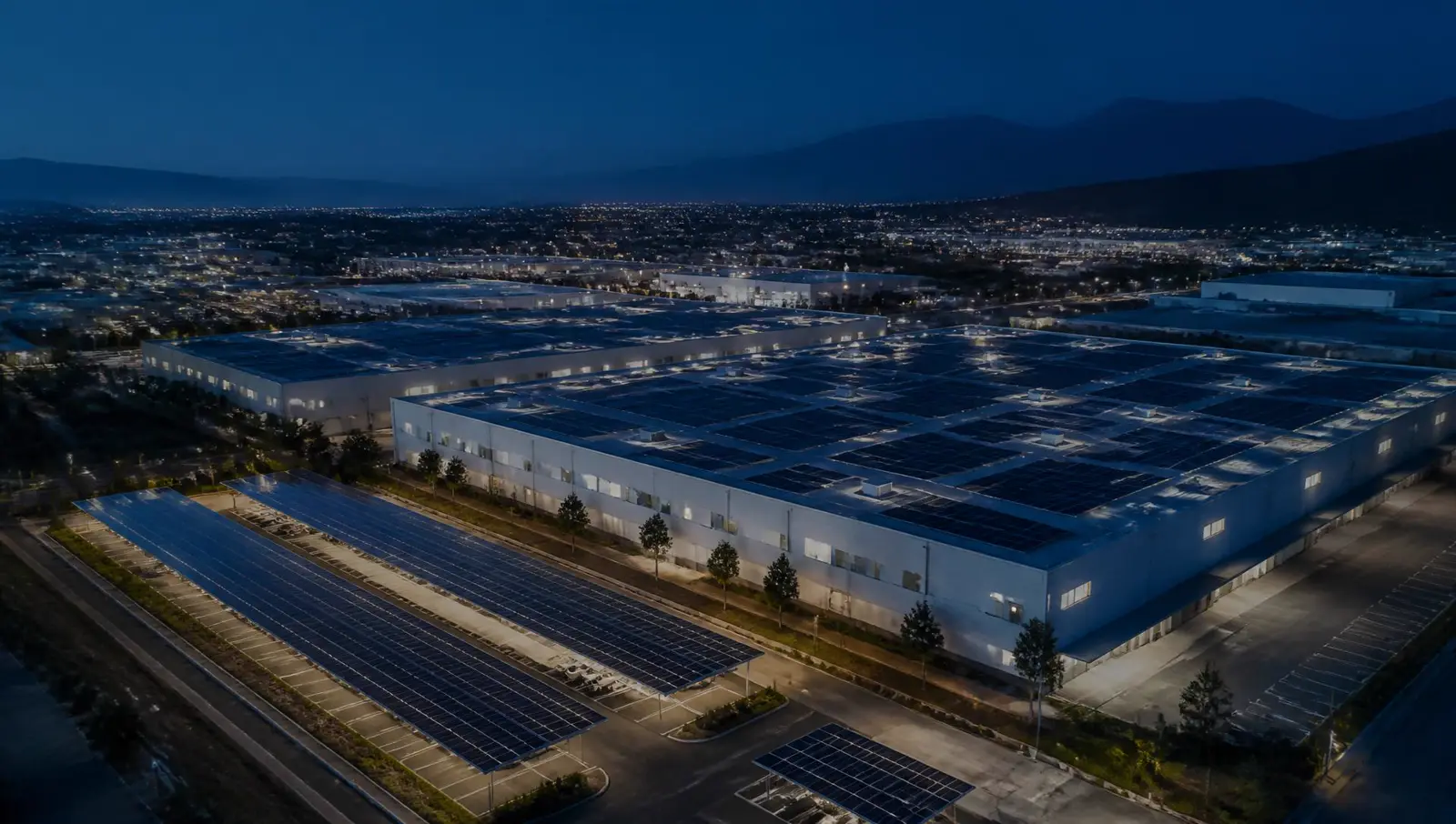 Commercial rooftop solar array in Southern California