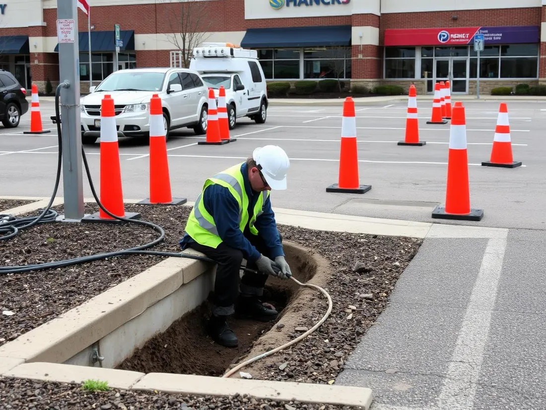 Electrician running conduit for EV charger infrastructure
