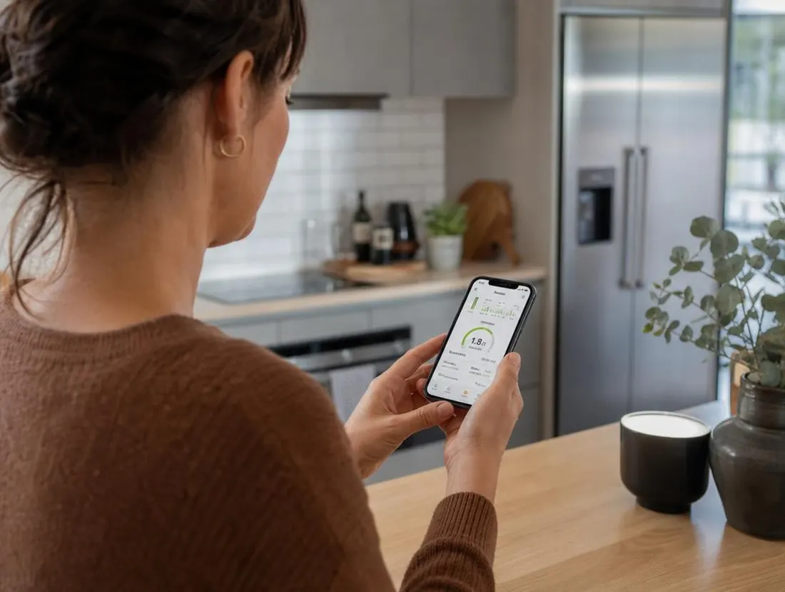 Homeowner checking battery charge and usage in a home energy app