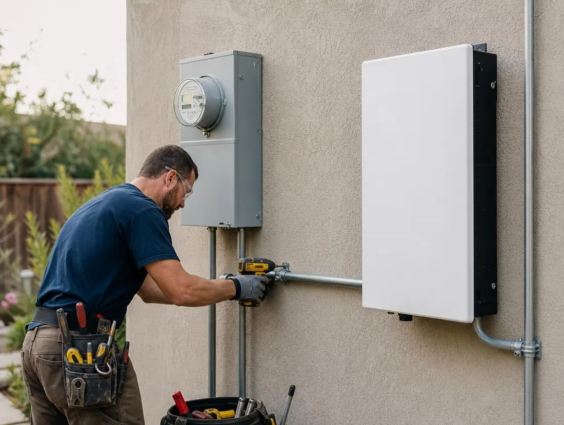 Electrician landing conduit between the utility meter and a home battery gateway