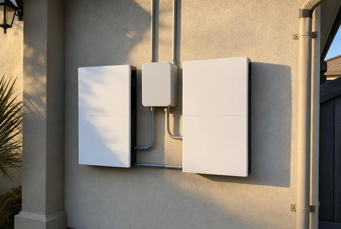 Completed home battery installation with clean conduit runs