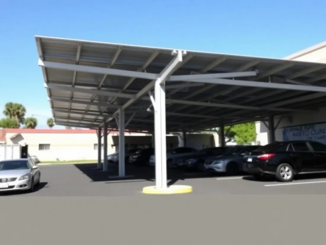 Solar carport shading a commercial parking lot in Southern California