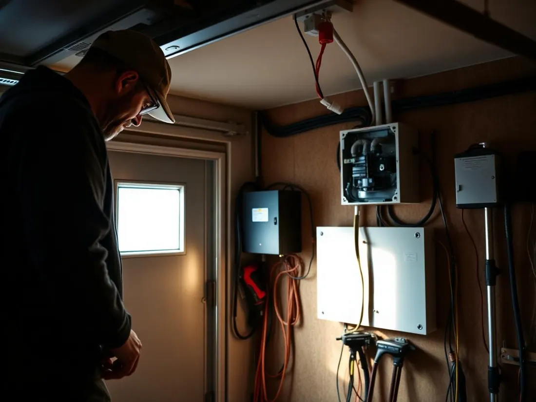 Electrician commissioning a home battery gateway and sub-panel